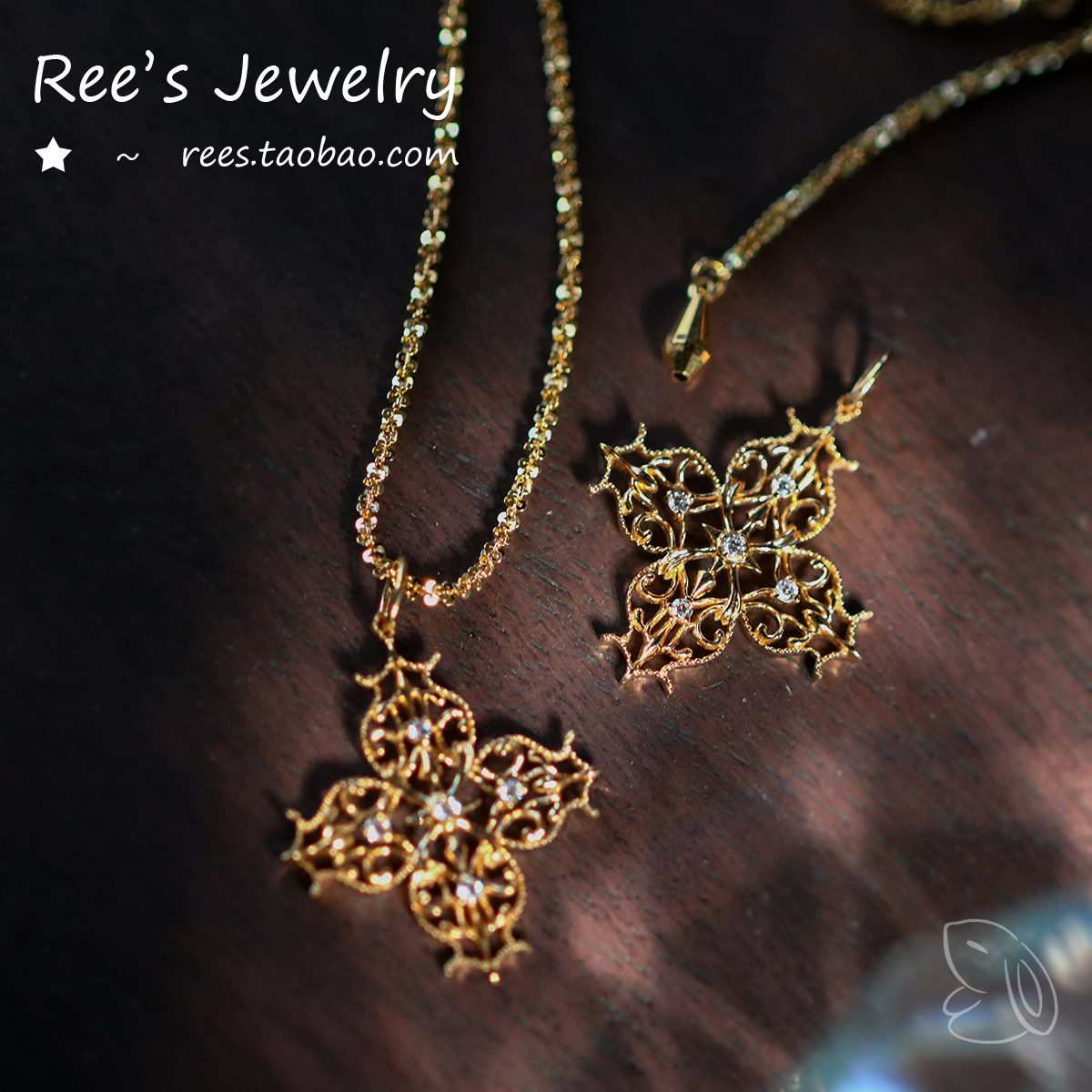 Ree.寻花钿。18k黄金实验室培育钻石吊坠复古花丝日系lolita项链,珠宝/钻石/翡翠,颈饰,淘宝优惠券,粉丝福利购,淘宝优惠卷