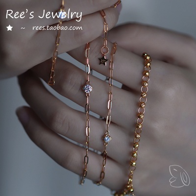 ins百搭18k黄金极简钻石中性手链