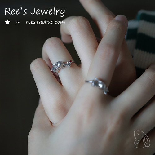 小众原创天然石榴石可爱兔子戒指