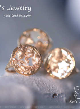 Ree原创 眠眠森林 18K纯金黄金天然钻石天然白蝶贝戒指可爱小动物