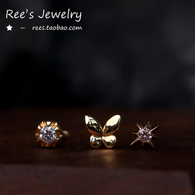 Ree原创18k金钻石免摘耳骨钉耳钉
