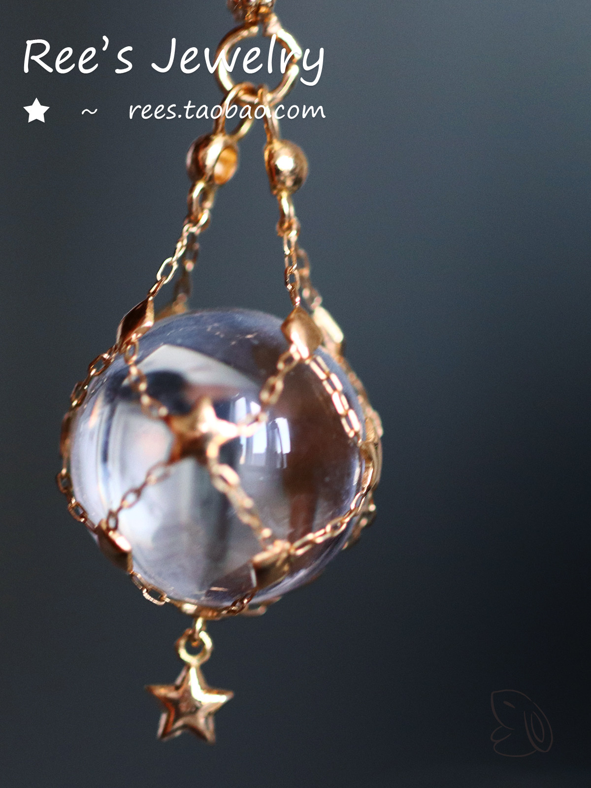 18k Gold Crystal Pendant with Pearl Net Pouch - Product image 5