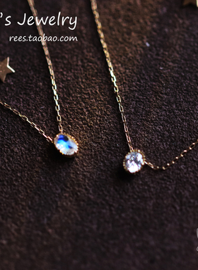 Ree.第9颗小星星。天然月光石实验室培育钻18K黄金极简锁骨链项链