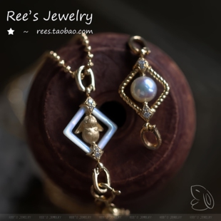 Ree原创.糯米团 18K黄金天然钻石akoya海水珍珠项链多功能扣吊坠