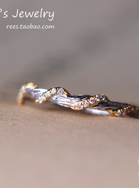 Ree.树梢。18k白金黄金天然钻石藤蔓荆棘戒指小众设计ins中性指环