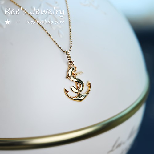 小众设计船锚吊坠18k黄金