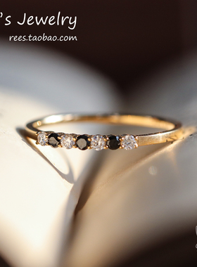 Ree.无他。天然黑色钻石黑钻18k黄金戒指百搭ins简约基础中性排戒