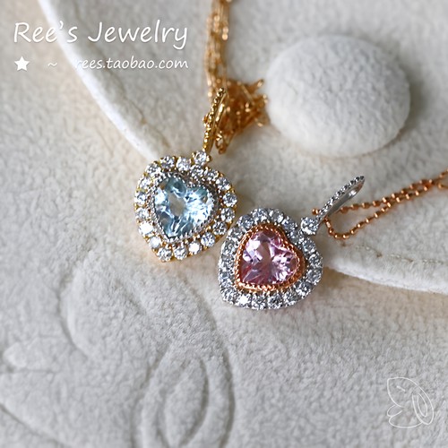 甜美小众天然宝石18k金钻石吊坠