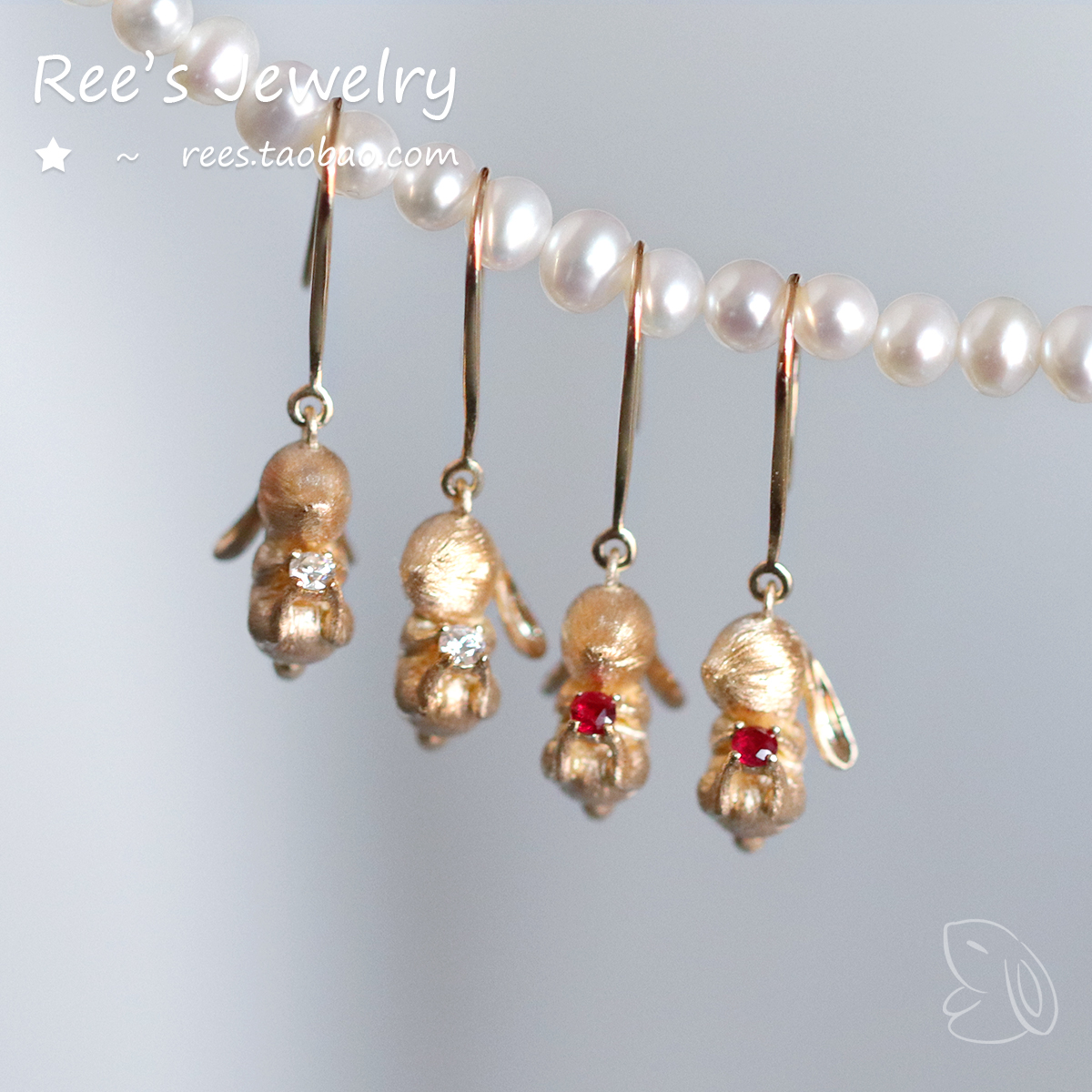 Ree兔兔天然红宝石吊坠18k黄金