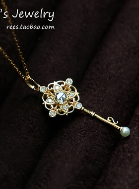 【Rees】花时计 18k黄金镶钻吊坠稀少玫瑰切钻石轻奢钥匙aget*