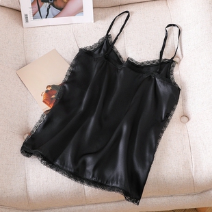真丝质感超百搭吊带黑白短款缎面醋酸上衣女春夏内穿大码胖妹遮肚