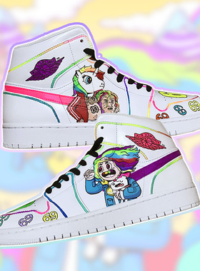 手绘DIY球鞋定制aj1改色客制6ix9ine改造彩绘彩虹说唱reaped鞋子