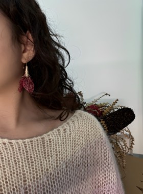 YIBRLI 原创设计手工编织耳环女小众气质花朵耳饰 925银耳钩一对