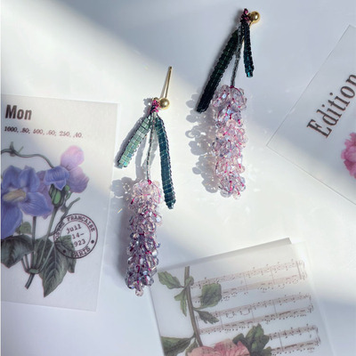 手工串珠耳饰yibrli小众花卉耳钉