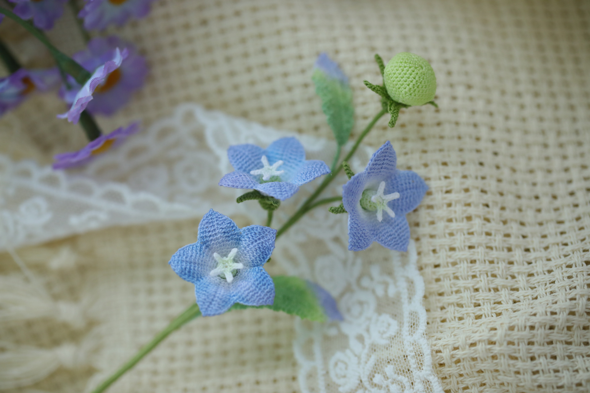 微钩针编织桔梗花胸针小清新植物仿真花/假花
