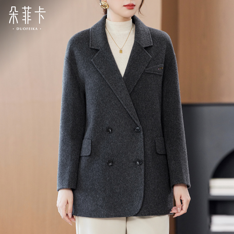 高级感灰色西装双面绒羊毛大衣女小个子2025秋冬新款气质毛呢外套