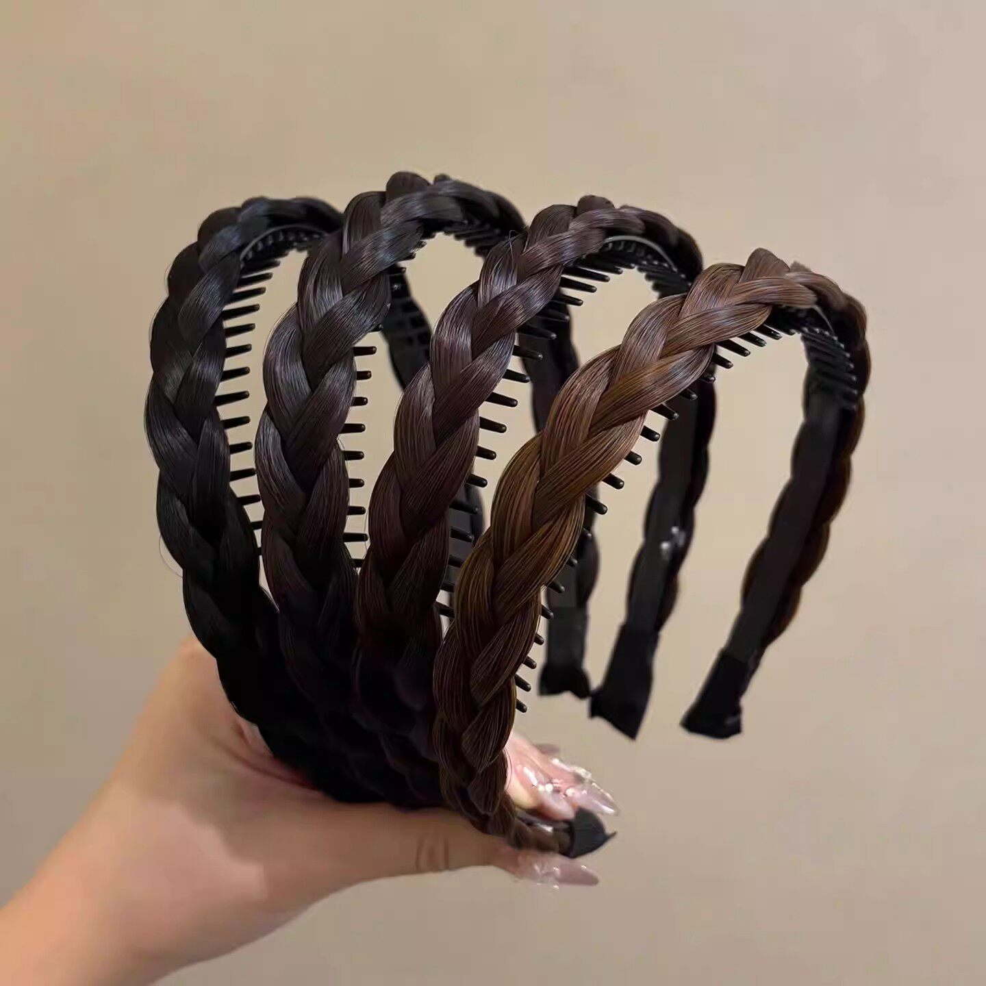 新品带梳齿高颅顶鱼骨辫子发箍假发遮白发麻花复古防滑头饰压发饰