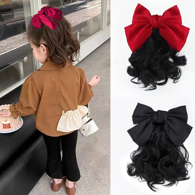 儿童公主蝴蝶结卷发马尾假发