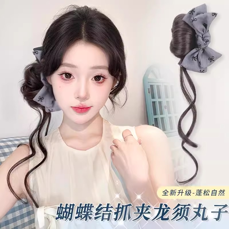 丸子头假发抓夹破碎感
