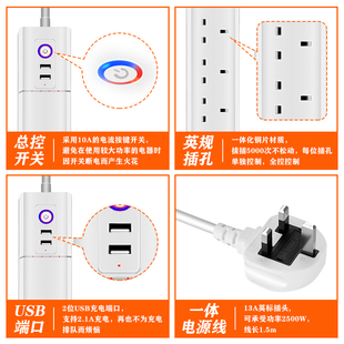 wifi排插独立分开控制智能家居定时無線远程控制USB英標插座 港版