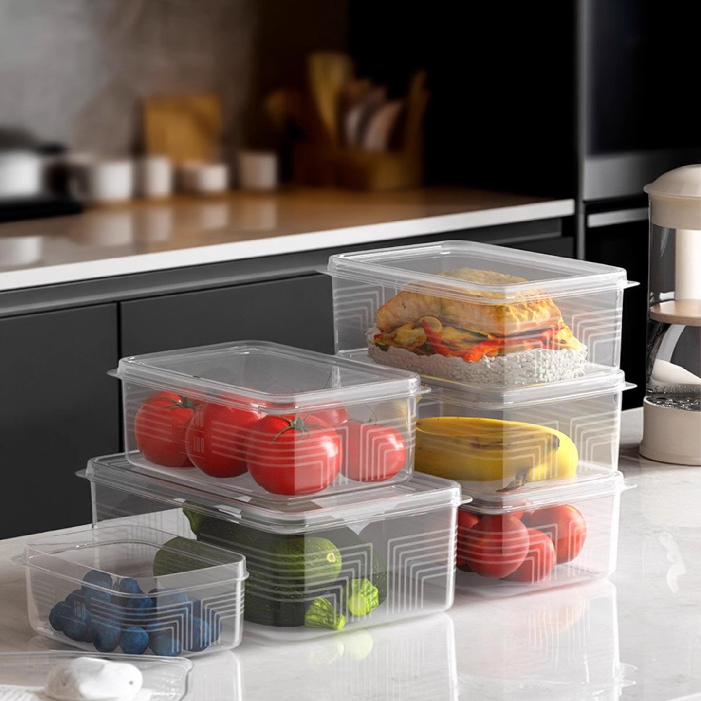 冰箱保鲜盒高透明塑料水果盒饭盒微波盒食物收纳盒冷藏冷冻带刻度