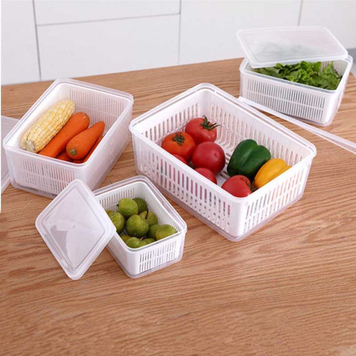 长方形透明双层沥水篮镂空保鲜盒