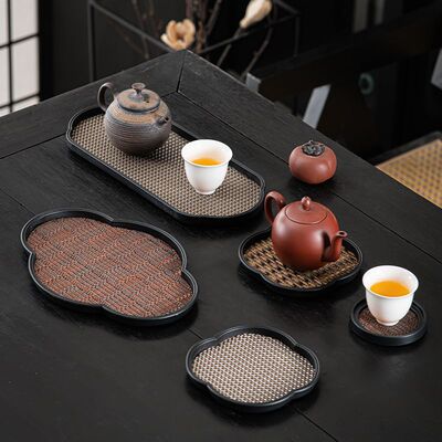 竹编干泡茶盘家用茶托盘现代中式小茶台茶垫办公室泡茶复古茶承垫