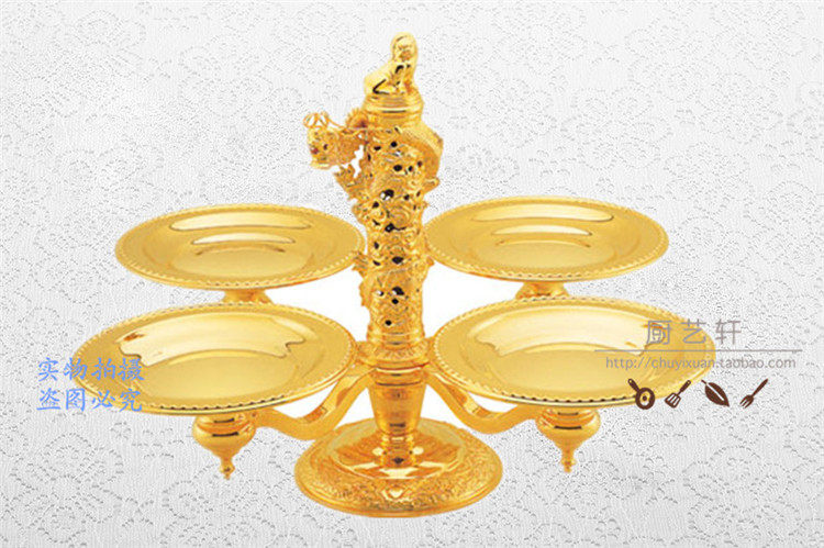 出口欧美 不锈钢/镀金/银 两四头 龙柱转庄 水果碟 海鲜盘 干果盅