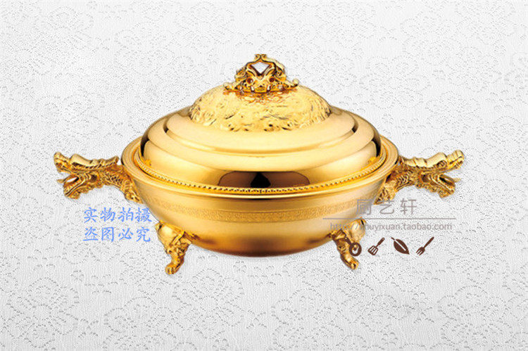 镀金银不锈钢龙耳碗型鲍鱼翅盅燕窝炖品汤锅砂锅沙窝煲汤酒店餐具