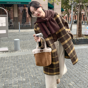2025秋冬新款韩版高级感双面羊绒大衣女长款格子外套羊毛大衣潮图片