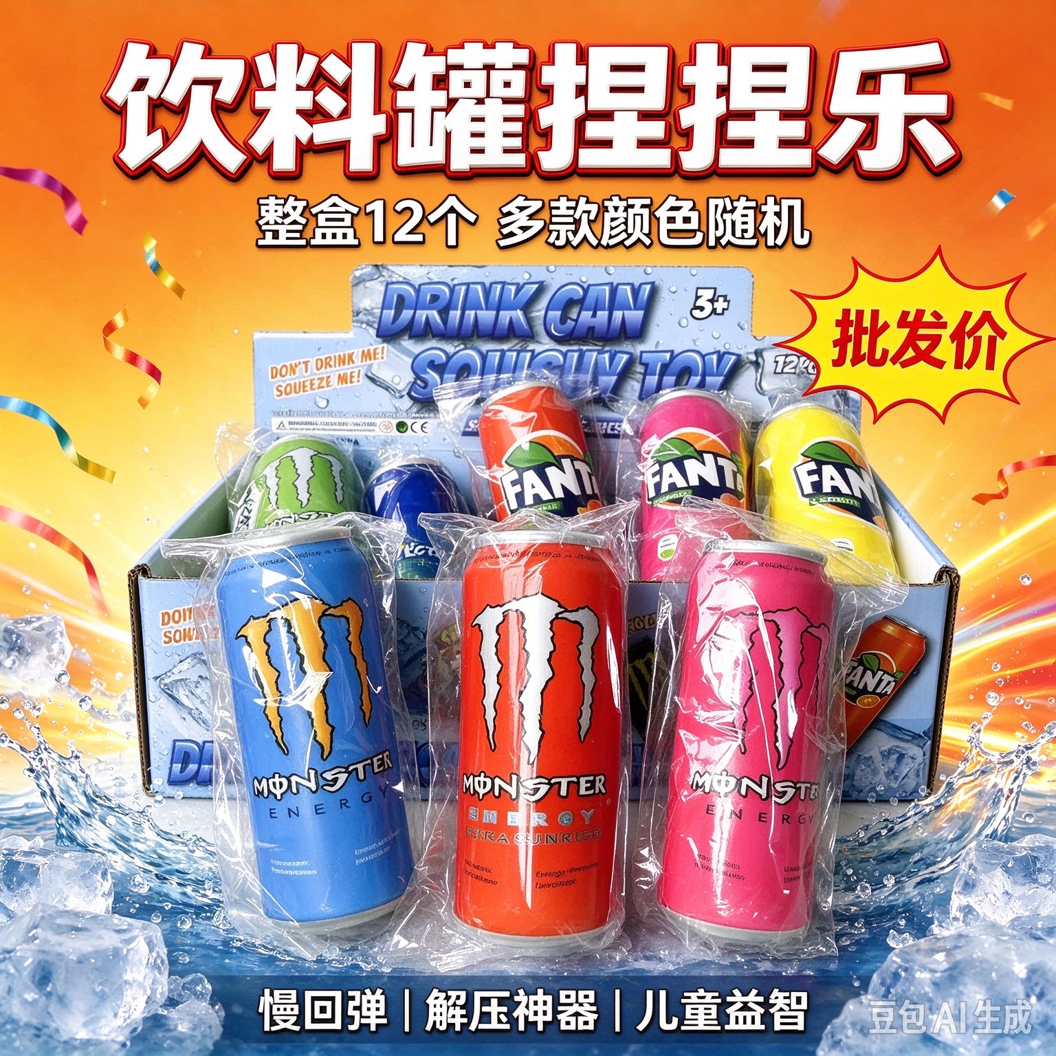 易拉罐可乐瓶捏捏乐创意挤压减压神器盒装超湿软慢回弹解压玩具