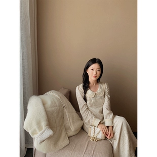 2023春季 SHOP女装 棉麻提花重工娃娃领连衣长裙 ZNG 马卡龙慕斯
