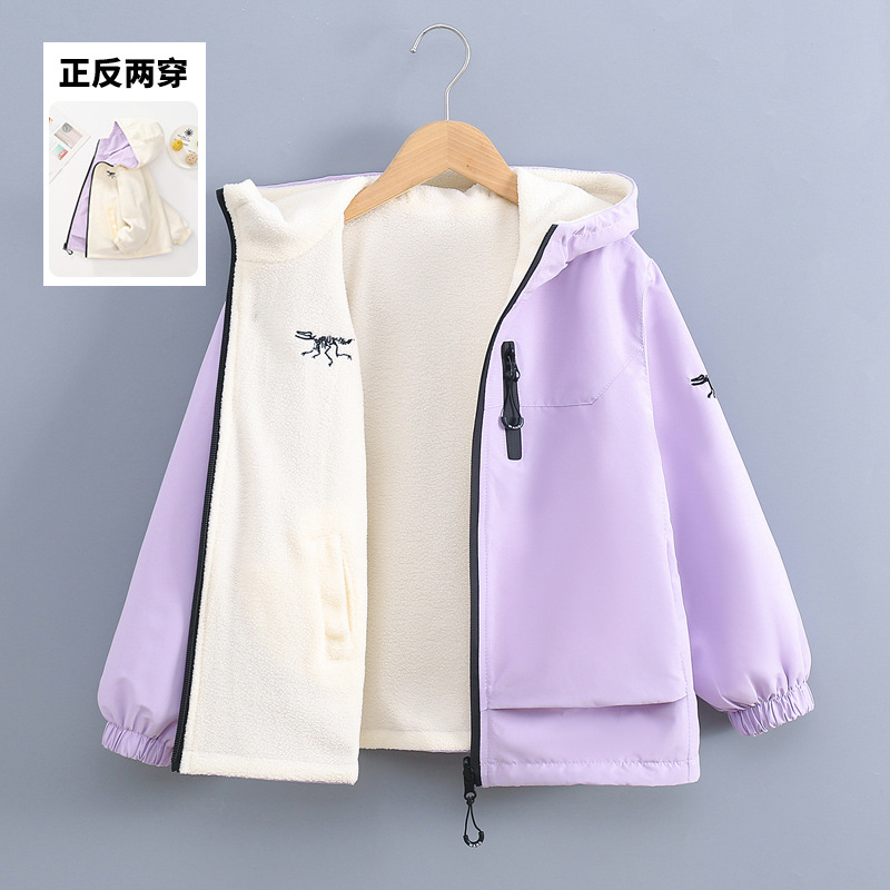 女童外套加绒秋装双面穿2025新款中大童冲锋衣上衣春秋儿童两面