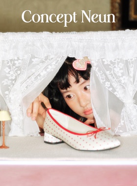 Concept Neun Every Girl's系列圆头红波点蝴蝶结中跟芭蕾鞋