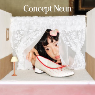 Concept Neun Every Girl's系列圆头红波点蝴蝶结中跟芭蕾鞋