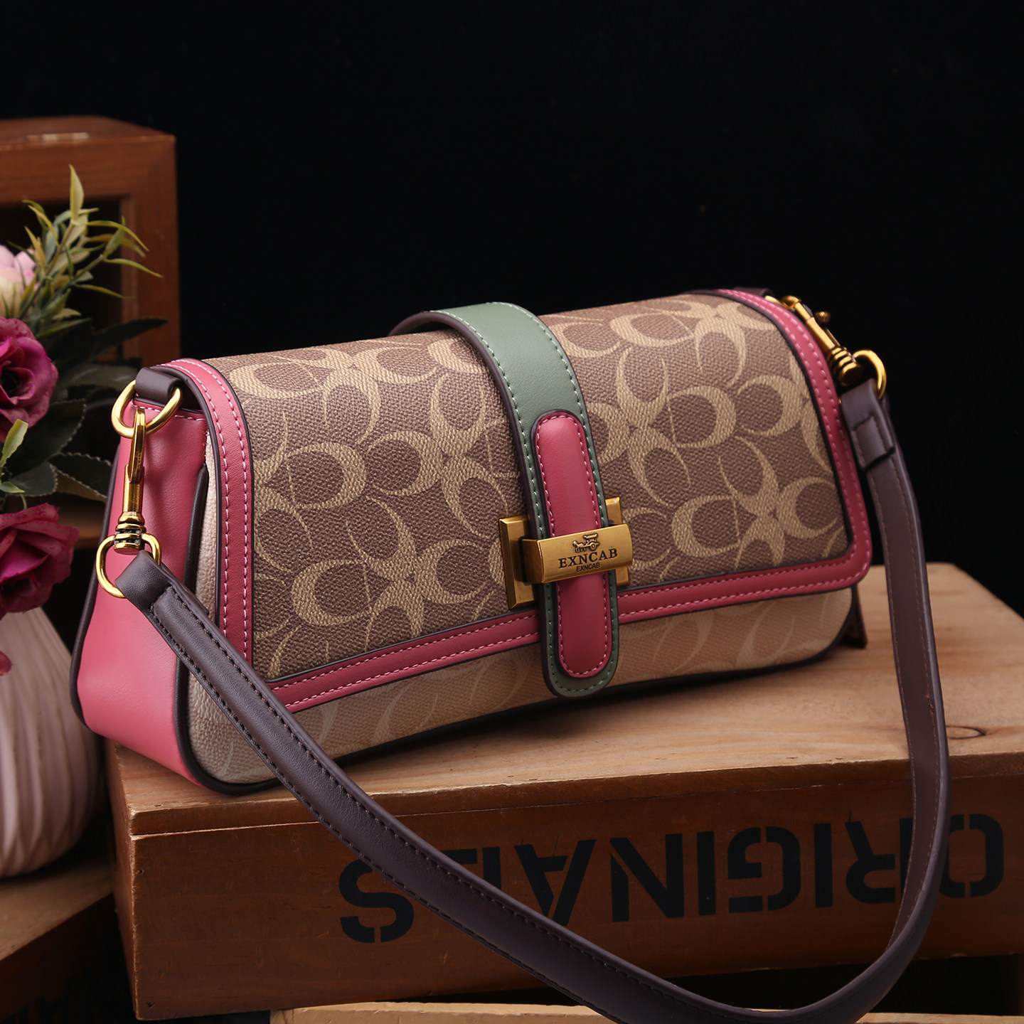 正品真皮香港品牌女包2025新款复古老花小方包百搭单肩斜挎手提包,箱包皮具/热销女包/男包,小方包,淘宝优惠券,粉丝福利购,淘宝优惠卷