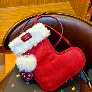 劳拉时黛正品2025秋冬圣诞靴子包女毛毛绒可爱迷你手机包斜挎小包