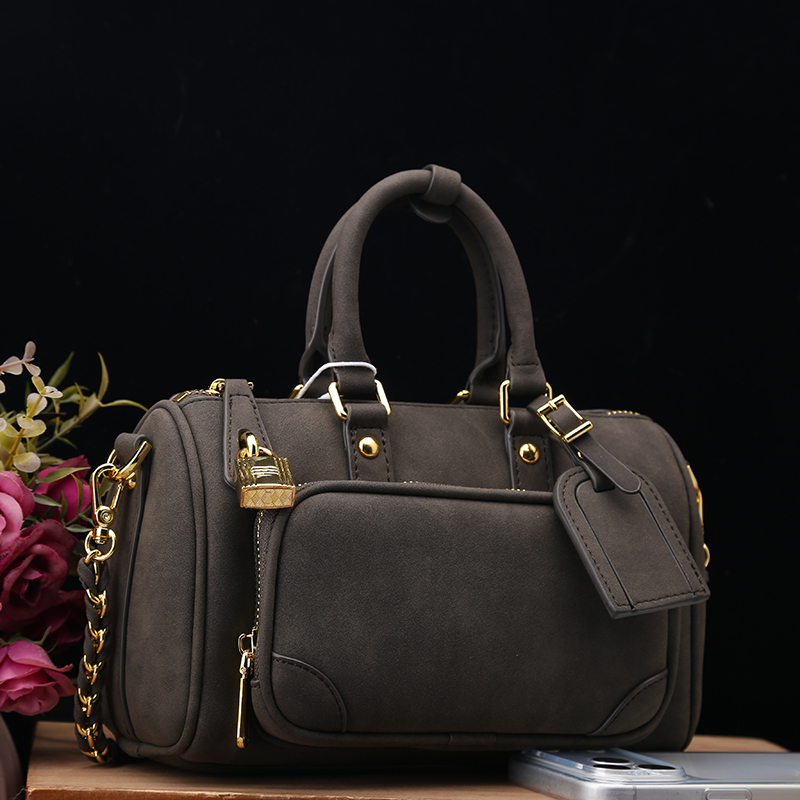 轻奢棕色波士顿包女手提包