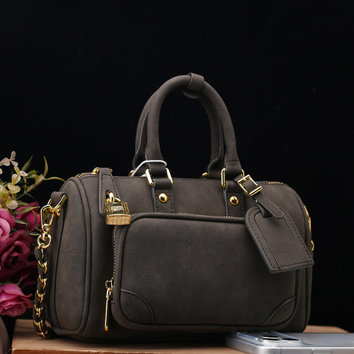 轻奢棕色波士顿包女手提包