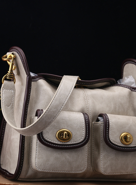 正品女包2025新款时尚机车复古风真皮单肩大容量斜挎大包63197-1