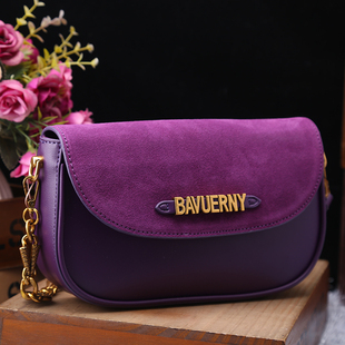 巴威利专柜正品 紫罗兰斜挎小圆包 品牌链条单肩包复古磨砂牛皮新款