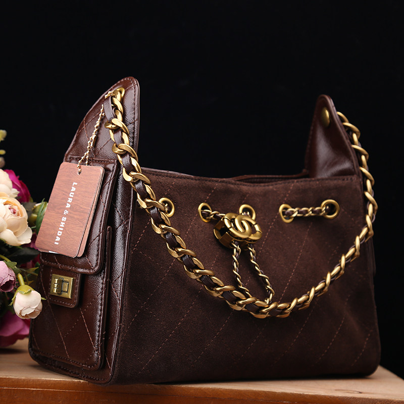 劳拉时黛正品真皮女包2025新款时尚磨砂头层牛皮菱格链条托特包潮