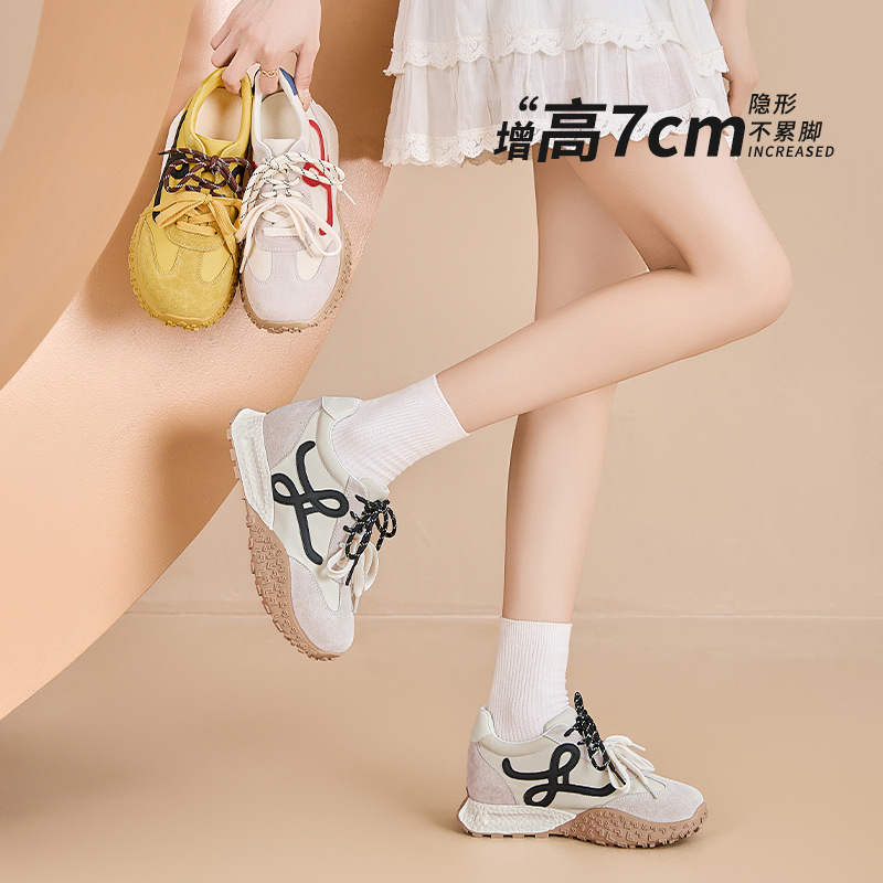 7cm厚底德训鞋女款2025新款秋季鞋子内增高小白鞋百搭运动休闲鞋