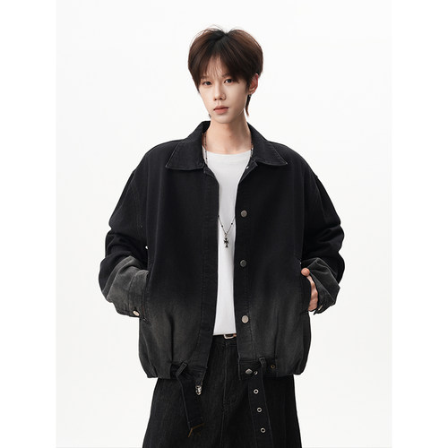 春秋男水洗做旧渐变牛仔夹克