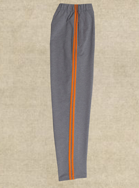 订做中灰色校服裤子高中小学生橙色两道杠冬季加绒直筒纯棉运动裤
