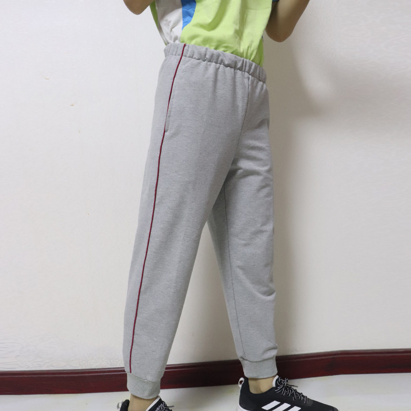 春秋新品男女浅灰色运动裤收口一道细酒红绳弹力校服束脚长裤定制