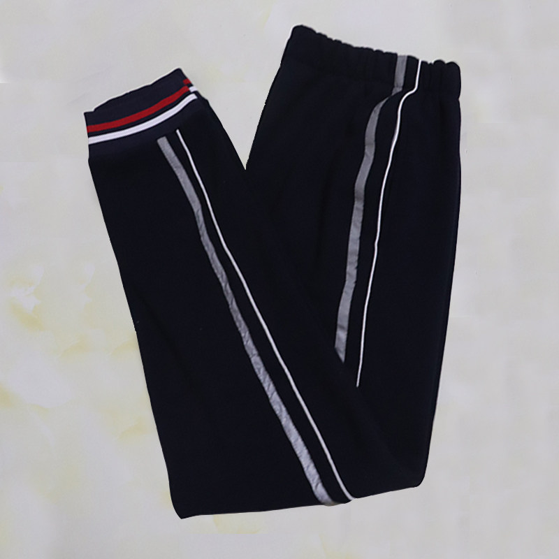 收口藏蓝色校服裤子前白绳后反光条四季支持定制大码中性校裤棉质