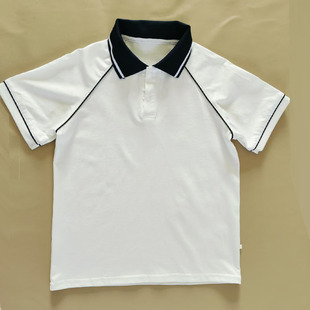 上衣棉 夏季 白色校服短袖 插肩袖 拼黑绳黑领T恤男女通用班服POLO衫