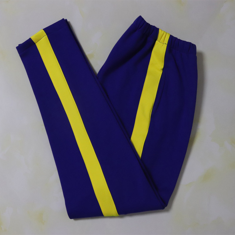 加绒宝蓝色校服裤子压黄宽杠直口松紧中腰校裤中性四季款支持定制