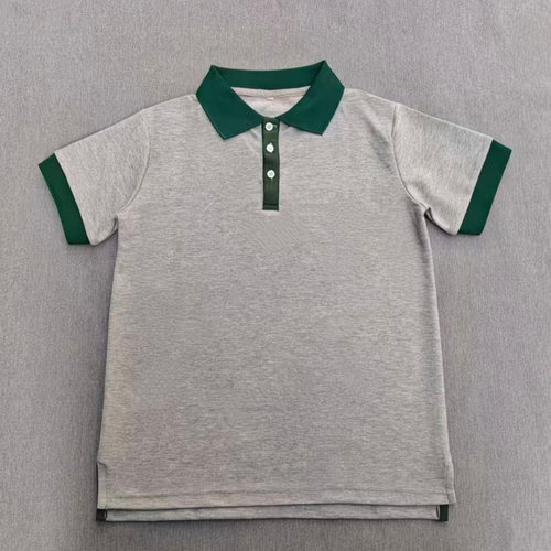 中小学生校服夏季短袖浅灰墨绿色领袖口棉质POLO衫男女通用可定做